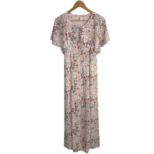 Forever 21 Womens Dress XS Pink Floral Maxi Lace Up Dainty Cottagecore Country